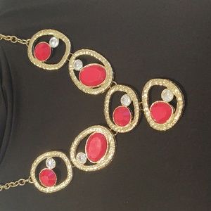 Red, Gold, Crystal Necklace (2 for $12 or 3 for $18 bundle deal)